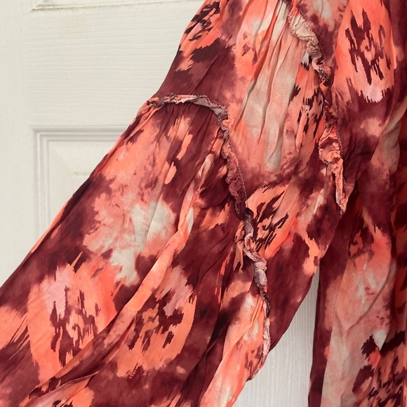 Ramy Brook Blouse Womens Large Pink Raquel Long Sleeve Top Feminine Boho Tie Dye - Picture 4 of 7